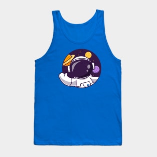 Cute Astronaut Waving Hand In Space Hole Cartoon Tank Top